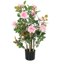 HOMCOM 90cm Artificial Rose Tree, Decorative Fake Plant with 344 Silk Leaves 17 Flowers for Outdoor Indoor Decor, Pink(m-1)
