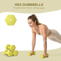 SPORTNOW 2 x 1kg Hexagonal Dumbbells Weights Set with Non-Slip Grip for Home Gym Workout, Yellow(m-4)