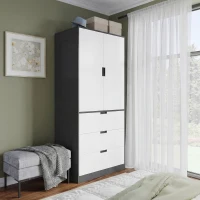 HOMCOM 2 Door Wardrobe, Modern Wardrobe with 3 Drawers and Hanging Rod for Bedroom, Black(m-9)
