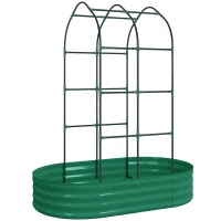 Outsunny Galvanised Raised Garden Bed with Arched Trellis, 5 x 3 x 6ft Metal Raised Bed for Garden with Open Bottom, Green(m-1)