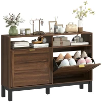 HOMCOM Shoe Cabinet with 2 Flip Drawers, Narrow Shoe Storage Top for Entryway Hallway, Rustic Brown(m-10)