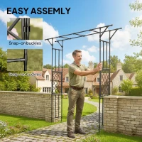 Outsunny Garden Arch, PE-Coated Steel Arbour Trellis for Climbing Plants, Rose Arch, 180 x 40 x 215 cm, Black(m-6)