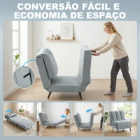 HOMCOM Sofá-Cama Individual 3 em 1 Dobrável com Encosto Ajustável e Almofada Espessa para Sala 72x88x87 cm Cinzento(m-4)