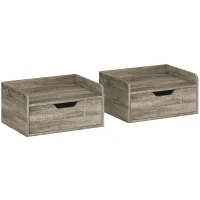 HOMCOM Lot de 2 tables de chevet murales, tables de nuit avec tiroir et plateau à rebords surélevés, 40x30x19,5cm, gris(m-12)