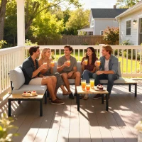 Outsunny Salon de Jardin Modulaire 6 Pièces Ensemble Canapé Extérieur Transformable en Lit Table Basse et Plateaux Latéraux Gris(m-8)