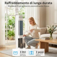 HOMCOM Raffrescatore d'Aria Evaporativo, 3L Serbatoio, 48° Oscillazione, 3 Velocità e Modalità, Bianco(m-5)