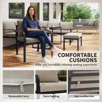 Outsunny 7 Seater Garden Furniture Set, Metal Garden Sofa Set with Cushions, Outdoor Furniture Conversation Sets, Khaki(m-6)