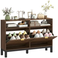 HOMCOM Shoe Cabinet with 2 Flip Drawers, Narrow Shoe Storage Top for Entryway Hallway, Rustic Brown(m-11)