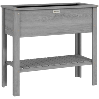Outsunny Wooden Raised Garden Bed, Elevated Planter Box with Storage Shelf and Drainage Holes, Raised Planter with Legs, Grey
