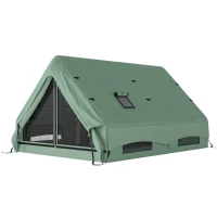 Outsunny Inflatable Camping Tent, 4 Season Hot Tent 10000mm Waterproof with Chimney Opening, Sky Light and Air Pump, Green(m-11)