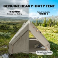 Outsunny Inflatable Camping Tent, 4 Season Hot Tent 10000mm Waterproof with Chimney Opening, Sky Light and Air Pump, Khaki(m-5)