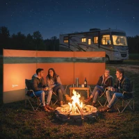 Outsunny Camping Windbreaker with Clear Windows and Steel Poles, for Beach Caravan Campervan, 440 x 140cm, Orange(m-9)