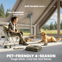 Outsunny Inflatable Camping Tent, 4 Season Hot Tent 10000mm Waterproof with Chimney Opening, Sky Light and Air Pump, Khaki(m-7)