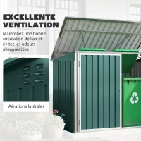 Outsunny Cache Poubelle Extérieur en Acier Galvanisé pour 2 Poubelles, Double Porte, Couvercle Pneumatique, 180x108x130cm, Vert(m-6)