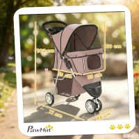 PawHut Poussette pour Chien 4 Roues, Chariot Pliable avec Auvent Réglable, Panier de Rangement, 77x44x102cm, Café(m-3)