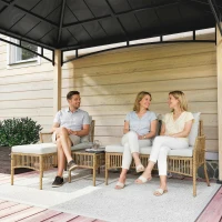 Outsunny 3 Piece Rattan Garden Furniture Corner Sofa Set with Chaise Lounge, Loveseat, Glass Coffee Table, Cushions, Natural Wood(m-9)