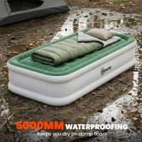 Outsunny Inflatable Mattress, Single Air Bed with Built-in Electric Pump, 3 Mins Inflation, Flocked Surface, Dark Green(m-8)