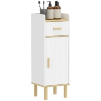 HOMCOM Mobile da Bagno Stretto con Mensola Regolabile, 32.5x29.5x91 cm, Bianco(m-11)