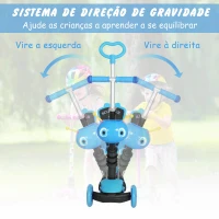 HOMCOM Trotinete 5 em 1 para Crianças com 3 Rodas Assento Removível e Guiador Ajustável Carga Máxima 50 kg 62x25x72,5 cm Azul(m-4)