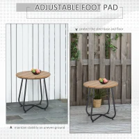 Outsunny Round Outdoor Side Table Adjustable Leg Pads Garden Table 49 x 49 x 48 cm Natural Wood & Black(m-5)