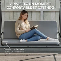 Outsunny Balancelle de Jardin 3 Places, Balançoire Extérieure avec Toit réglable et Coussin Épais Amovible, 208x125x180cm, Gris(m-7)