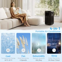HOMCOM Air Conditioning Unit 10000 BTU, 4-in-1 Portable Air Conditioner with Remote Control, LED Display, 2 Speeds, Black(m-5)