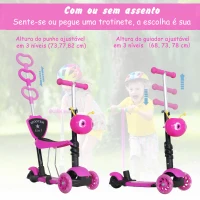 HOMCOM Trotinete 5 em 1 para Crianças com 3 Rodas Assento Removível e Guiador Ajustável Carga Máxima 50 kg 62x25x72,5 cm Rosa(m-7)
