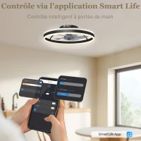 HOMCOM Ventilateur de plafond avec lumière et télécommande, plafonnier ventilateur 50 cm avec 6 vitesses, noir(m-4)