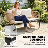 Outsunny Tuinmeubelset Zitgroep voor 4 Personen Tuinlounge met 2-zitsbank, 2 Stoelen, Lamellentafel en Wasbare Kussens(m-5)