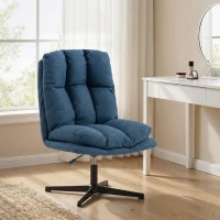 HOMCOM Butaca de Salón Giratorio 360° Altura Ajustable Asiento Ancho Tapizado en Lino Base de Metal Azul Oscuro(m-9)