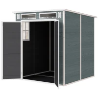 Outsunny Abri de Jardin en Résine Cabanon de Rangement Double Porte 3 Fenêtres et 2 Aérations Anti-UV avec Plancher 3,3 m² Gris(m-1)