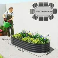 Outsunny Galvanised Raised Garden Bed, Metal Planter Box with Safety Edging, for Flowers, Herbs, Succulents, Dark Grey(m-3)
