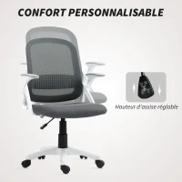 HOMCOM Chaise bureau ergonomique, fauteuil de bureau en maille avec accoudoirs relevables, hauteur réglable, gris(m-6)