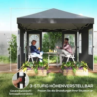 Outsunny Pavillon 3x3m Wasserdicht Stabil Winterfest Pop-up Faltpavillon, Ein-Knopf-Aufbau, UV 50+ Dunkelgrau(m-7)