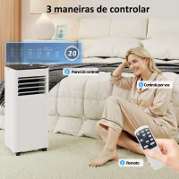 HOMCOM Ar Condicionado Portátil 7000 BTU 4 em 1 Arrefecimento Desumidificador Ventoinha Temporizador para 26 m² Branco(m-6)