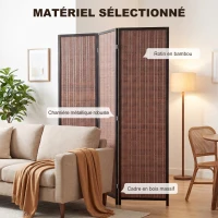 HOMCOM Paravent en bois séparateur de pièce closion de séparation pliable 3 panneaux 135 x 180 cm marron(m-5)
