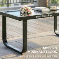 Outsunny Outdoor Garden Coffee Table, Rectangle Metal Side Table with Tempered Glass Tabletop, Adjustable Foot Pads(m-5)