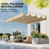 Outsunny Retractable Pergola Canopy Only, 3.92 x 3.5 m, UV30+ Replacement Canopy Cover for 4 x 3 m Pergola, Khaki(m-5)