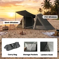 Outsunny Tenda Insuflável de Campismo 4 Pessoas Blackout Tenda a Ar 5,8m de Comprimento 2 Quartos e Sala 580x270x202cm Cinza Escuro(m-5)
