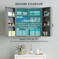 kleankin Medizinschrank, abschließbarer Medikamentenschrank mit 2 Türen und 6 Regalen, Kohlegrau(m-5)