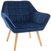 HOMCOM Armchair Accent Chair Wide Arms Slanted Back Padding Steel Frame Wooden Legs Home Bedroom Furniture Seating Blue(m-10)