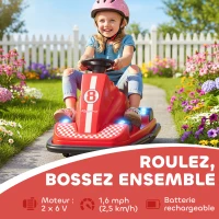 AIYAPLAY Auto-Tamponneuse Enfant 6V, Rotation à 360°, Musique, Klaxon, Démarrage Doux, 2,5 km/h, pour Âges 3-8, 74x53x48cm, Rouge(m-4)