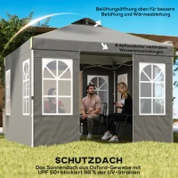 Outsunny Pavillon 3x3m Wasserdicht Stabil Winterfest Pop-up Faltpavillon, Ein-Knopf-Aufbau, UV 50+ Dunkelgrau(m-4)