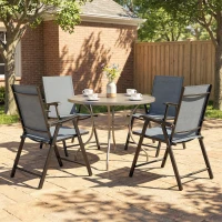 Outsunny Folding Garden Chairs Set of 4, Foldable Garden Dining Chairs with High Back, Armrests, Texteline Seat, Light Grey(m-2)