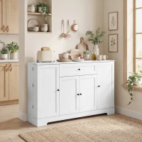 HOMCOM Aparador de cozinha, móvel de arrumação com gaveta, 4 portas com fecho suave, racks nas portas e prateleiras reguláveis, branco(m-5)