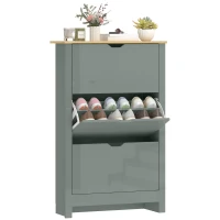 HOMCOM Slim Shoe Cabinet, Narrow Shoe Cupboard with 3 Flip Drawers, Adjustable Shelves for 18 Pairs of Shoes, Light Grey(m-10)