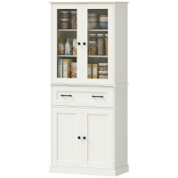 HOMCOM Meuble d'Appoint de Cuisine avec 2 Portes en Acrylique Grand Tiroir Étagères Ajustables 76x40x182,5 cm Crème