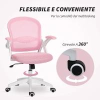 Vinsetto Sedia da Ufficio Ergonomica e Regolabile con Schienale a Rete e Seduta Imbottita, 65.5x61.5x88-97.5 cm, Rosa(m-7)