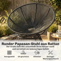 Outsunny Papasansessel 360° drehbar Korbsessel mit Kissen Stahlrahmen runder Rattansessel Loungesessel Grau(m-5)