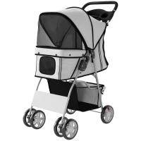PawHut Carrinho de Passeio para Animais de Estimação Dobrável com Cesta de Armazenamento e Travão 77x44x102 cm Cinza(m-11)
